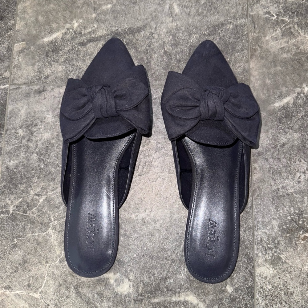 J. Crew Navy Blue Suedes Bow Mules Size 9 - Picture 3 of 8